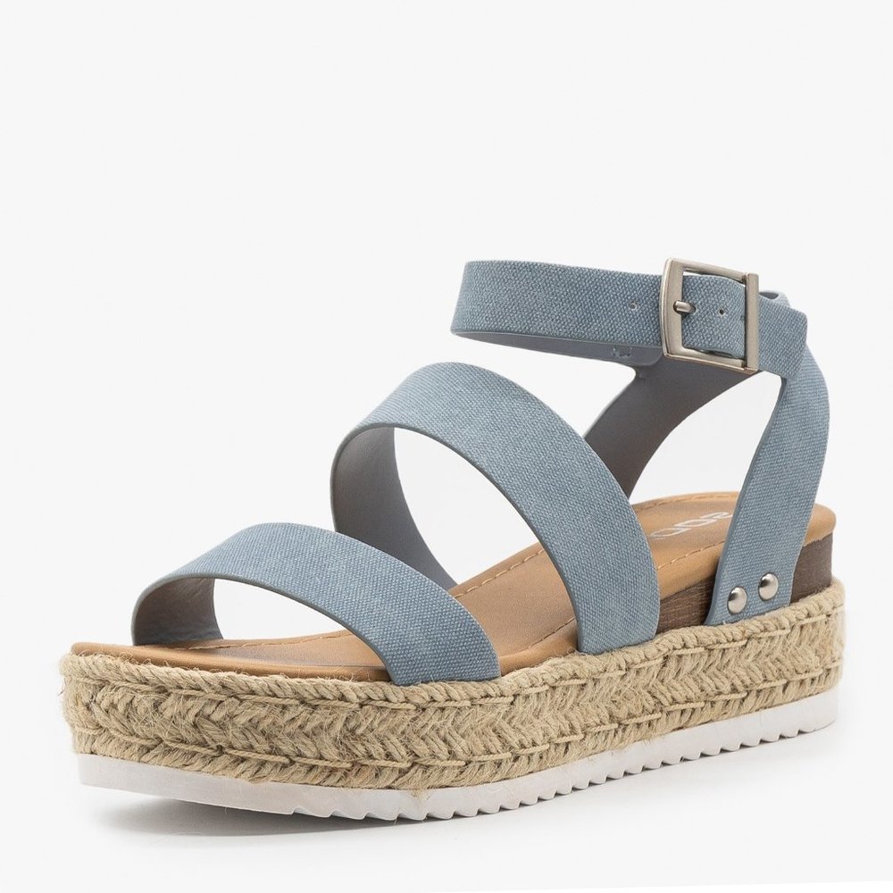 NEW🔥 Denim Espadrille Platform Wedge Heel Sandals - Picture 3 of 5